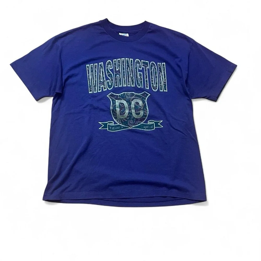 Vintage Washington DC Graphic T-Shirt Purple Made In USA Single Stitch Hanes 90s
